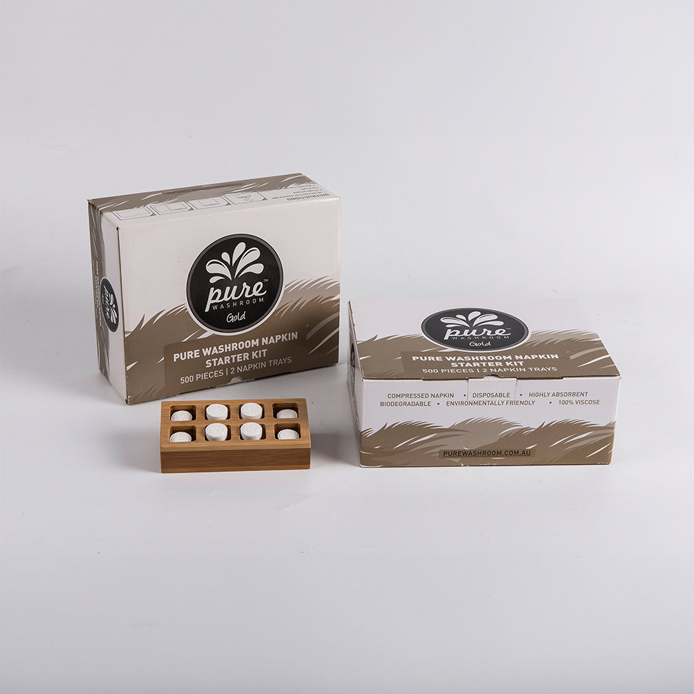 Compressed Washroom Napkins Starter Kit - Biodegradable, Disposable, Highly Absorbent (500 Pieces + 2 Trays)