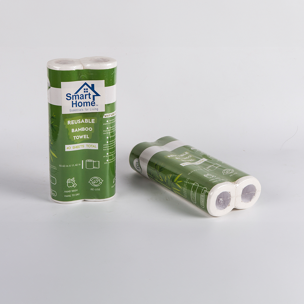 Reusable Bamboo Towels - Eco-Friendly, Washable, and Durable (40 Sheets Total, 2 Rolls)